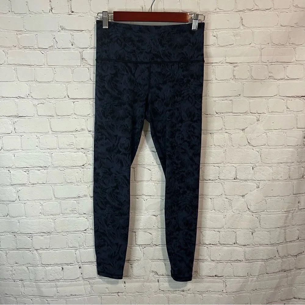 Athleta Elation Textured Tight Frosted Floral Black/ Blue SIZE MP